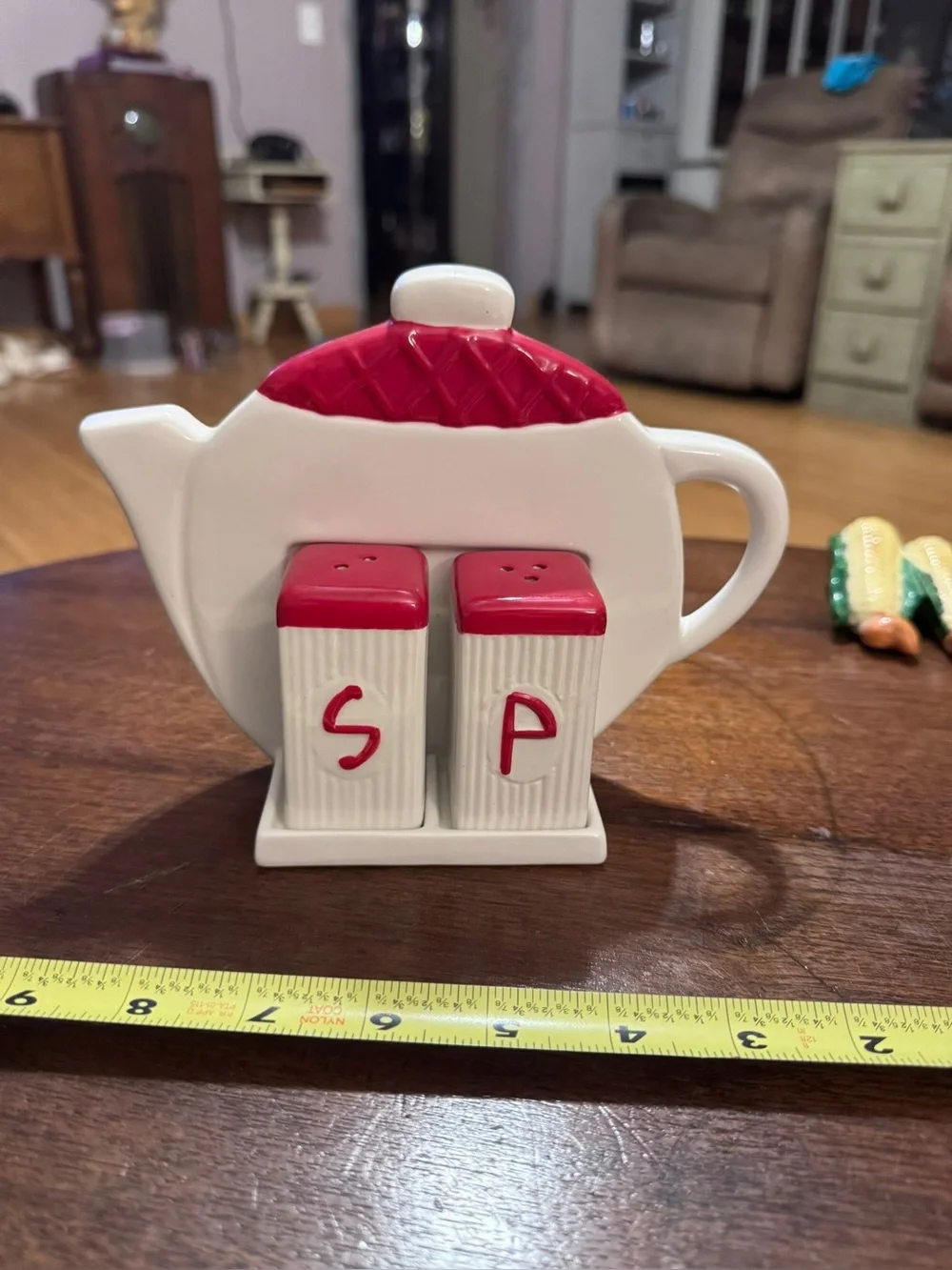 Ceramic White & Red Teapot Salt and Pepper Set